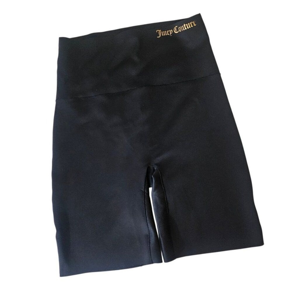 Juicy Couture High Waisted Biker Body Shaping Shorts Black Gold Logo Large Y2K